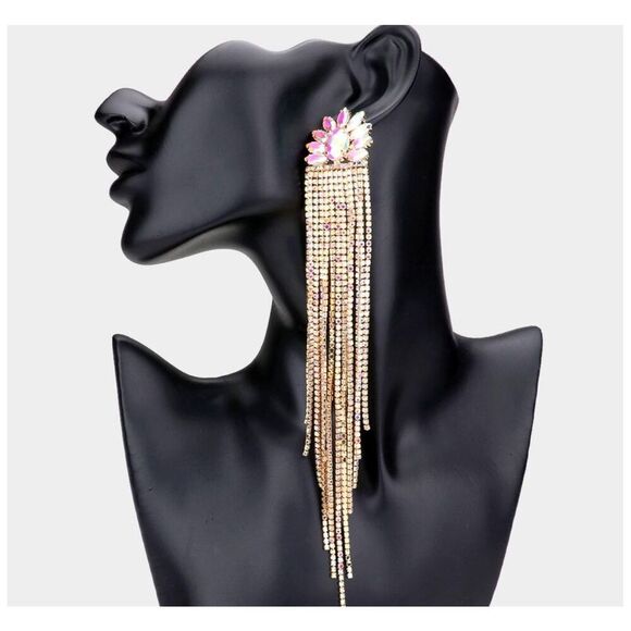 NEW Encour 8” AB rainbow fringe earrings. Special event glam. - Picture 1 of 9